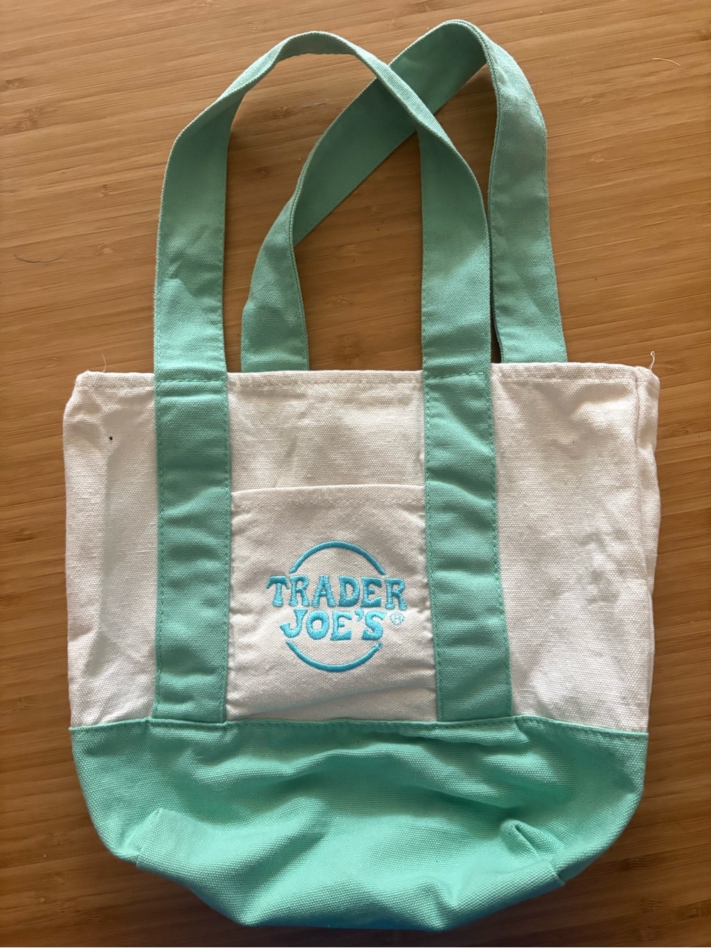 Trader Joe’s mini tote Canvas Tote Bag in Green and White